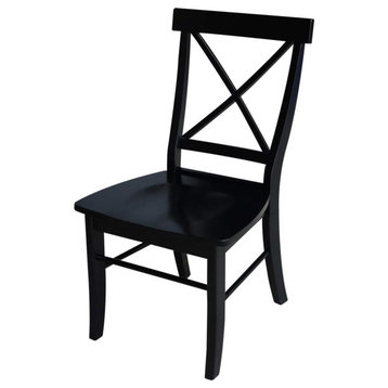 Set of 2 Armless Dining Chair, Contoured Seat With X Shaped Back