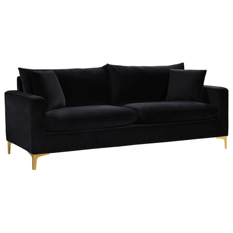 Naomi Velvet Upholstered Sofa, Black