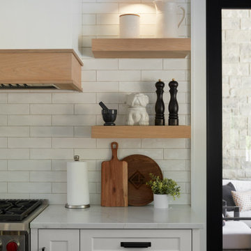 White Modern Kitchen with White Oak Floating Shelves