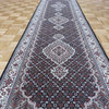 2'9x10 Handmade Fine Black Mahi Tabriz Persian Rug Wool & Silk