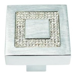 Crystal Collection Brushed Anodized Aluminum Square Inset Crystal Knob - Cabinet And Drawer Knobs