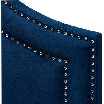 Contemporary Navy Blue Velvet Fabric Upholstered King Size Headboard
