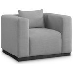 Meridian Furniture - Alfie Linen Textured Fabric Upholstered Chair, Grey - Make this Alfie linen textured fabric living room chair the center a cozy reading nook. This overstuffed chair is stunning from angles, with its contemporary design elements and chic rich grey color. Plumply stuffed with fluffy fill to create the ultimate space for snuggling up with your favorite reading material or while binging on the latest TV program. The chair rests on a black finish solid wood base for stability and added contrast with its beige upholstery.