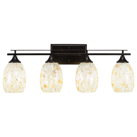 Uptowne 4-Light Bath Bar, Dark Granite/Ivory Glaze Seashell