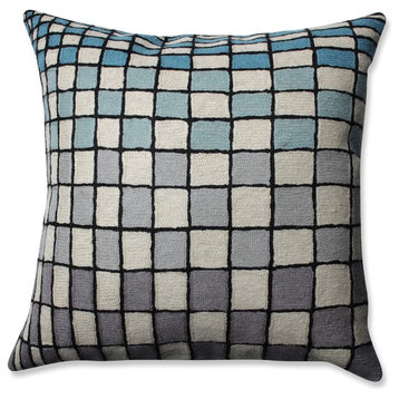 Pillow Perfect Checker Board Throw Pillow, Gray Blue Cream, 16.5"