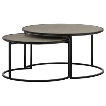Rina Concrete and Black Metal 2-Piece Nesting Coffee Table Set