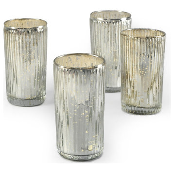Tall Ribbed Silver Votive Holder, Set of 4