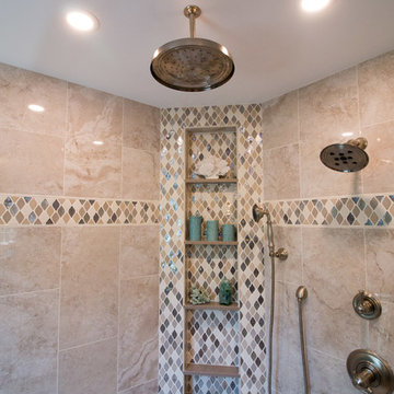 Modern Anatolia Ottomano Ivory bathroom remodel w/ Caesarstone Tusccan Dawn