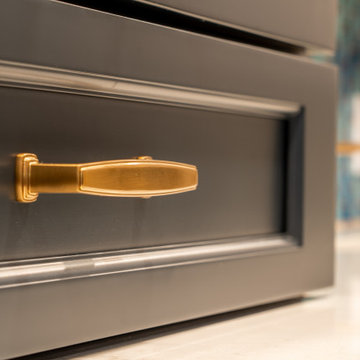 Navy Blue Bar Cabinets with Brass Hardware