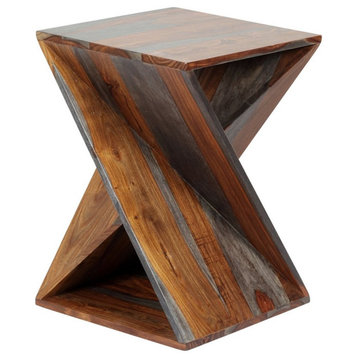 Maklaine Contemporary Solid Wood Accent Table in Brown