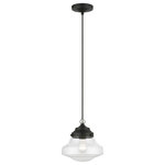 Livex Lighting - Avondale 1 Light Black With Brushed Nickel Accent Mini Pendant - The Avondale mini pendant puts a new spin on schoolhouse style. The curvy clear glass shade is paired with black finish details, along with a brushed nickel finish accent, creating a look that is great for any space.