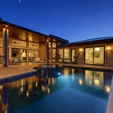 looking into house & bedroom from pool