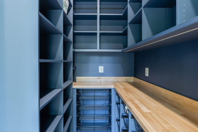 Closet - large brown floor closet idea in DC Metro with open cabinets