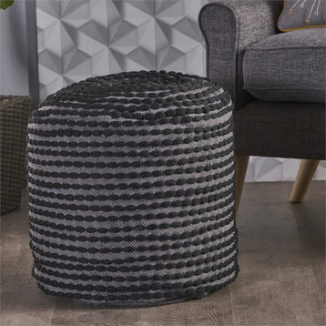 Noble House Rococco Handcrafted Modern Fabric Ottoman Pouf in Black