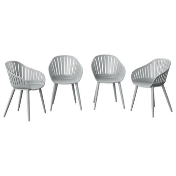 Amazonia Tennet Modern Wood Patio Dining Chairs, Set of 4 Grey Aluminum Chairs
