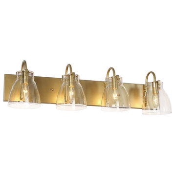 4-Lights Matte Gold and Glass Shade Modern LED Vanity Light