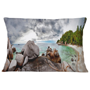 Exotic Tropical Beach under Blue Sky Modern Seascape Throw Pillow, 12"x20"