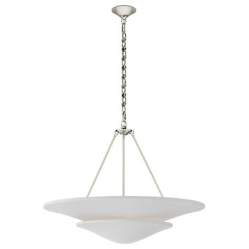 Mollino Large Tiered Chandelier in Polished Nickel with Plaster White Shade