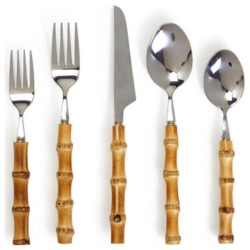 Two's Company Natural Bamboo 20 Pc Flatware Service Set for 4