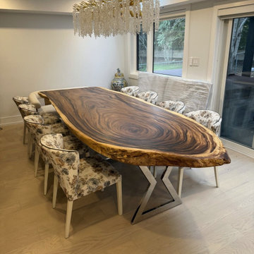 Rounded-End Live-Edge Parota Dining Table