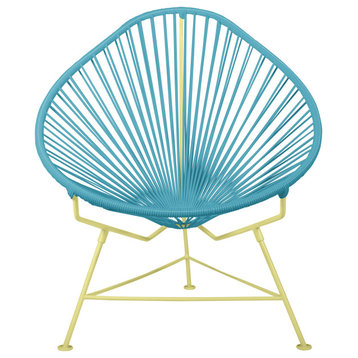 Acapulco Indoor/Outdoor Handmade Lounge Chair New Frame Colors, Blue Weave, Yellow Frame
