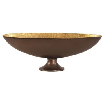 Howard Elliott Bronze Footed Bowl With Oblong Gold Luster Inside, 18"x6"