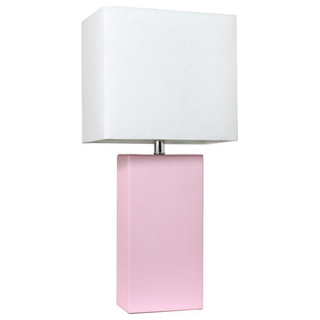 Elegant Designs Modern Leather Table Lamp With White Fabric Shade, Blush Pink
