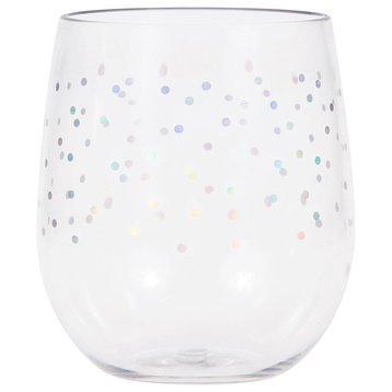 Plastic Stemless Wine Glass, Iridescent Dots, 6/1-Count