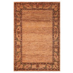 Bareens Designer Rugs - Modern Gabbeh Margart Beige/Rust Wool Rug - 6'3'' x 7'9'' - With strict standards of craftsmanship and quality of materials used this modern inspired hand knotted Gabbeh rug is a unique piece of world art. A fashionable handmade rug crafted by skilled artisans with trendy and elegant design with sophisticated modern color pallet creates a compelling focal point in any living area. Hand-knotted Gabbeh rugs are the simplest of all oriental handmade rugs, featuring small animal and human figures on an empty field. They are also designed with colorful geometric shapes which makes them unique and versatile. A hand-knotted Gabbeh rug is referred to as a modern contemporary and geometric piece of art. Intricately hand-knotted with luxurious wool and outstanding quality this rug meshes with classic to contemporary decor seamlessly.