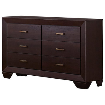 Unique Dresser, Double Design With 6 Storage Drawers and Brass Pulls, Dark Cocoa