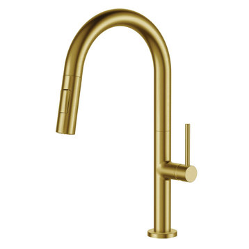 Fine Fixtures Pull Down Single Handle Kitchen Faucet, Satin Brass