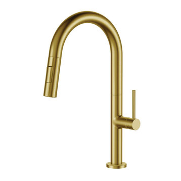 Fine Fixtures Pull Down Single Handle Kitchen Faucet, Satin Brass