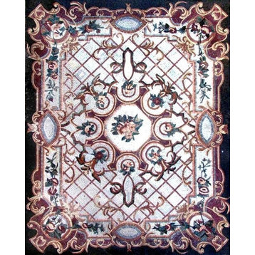 Floral Marble Mosaic Floor Carpet Tiles, 61"x77"