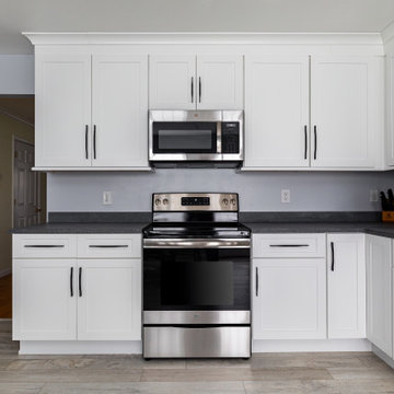 Quick White Shaker Kitchen with Caesarstone Rugged Concrete Quartz