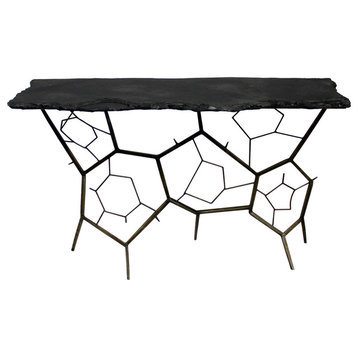 Orlando Collins Console Table With Live Edge Stone Top On Iron Base