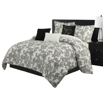 Maybole 7 Piece Comforter Set, White/Black, California King