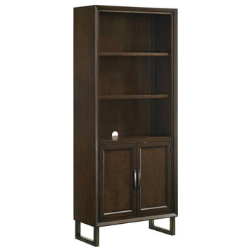 Pemberly Row 3-shelf Wood Bookcase in Dark Walnut and Gunmetal