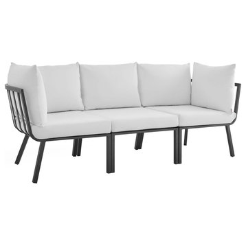 Riverside 3 Piece Outdoor Patio Aluminum Sectional Sofa Set, Gray White