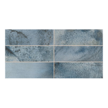 SomerTile Kings Raku 7.86" x 15.75"  Ceramic Wall Tile, Blue