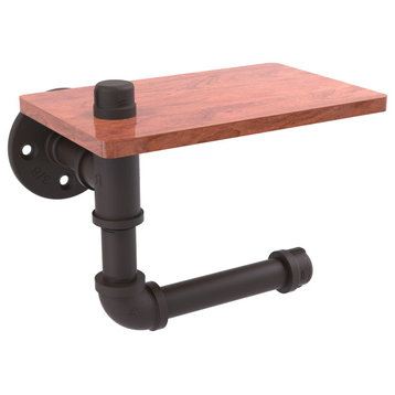Pipeline Toilet Paper Holder with Wood Shelf, Oil Rubbed Bronze
