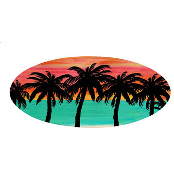 Palm Tree tropical design round chenille area rugs of my art. Approximately 60",