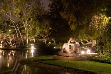 Photo of a large transitional backyard pond in Orange County.