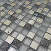 Clear and Frosted Light Grey Glass with Glod Tumbled Stone Mosaic Tile