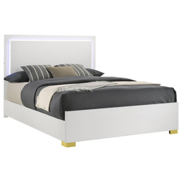 Coaster Contemporary Wood Eastern King Bed with LED Lighting in White/Gold