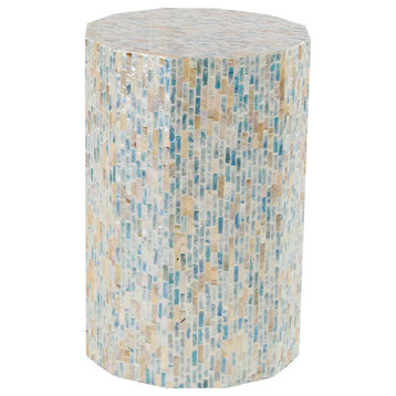 Contemporary Blue Mother Of Pearl Shell Accent Table 47336