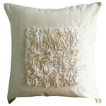 The HomeCentric - Ivory Ribbon Throw Pillows Cover, Art Silk 18"x18" Pillow Covers, Vintage Love - Vintage Love is an exclusive 100% handmade decorative pillow cover designed and created with intrinsic detailing. A perfect item to decorate your living room, bedroom, office, couch, chair, sofa or bed. The real color may not be the exactly same as showing in the pictures due to the color difference of monitors. This listing is for Single Pillow Cover only and does not include Pillow or Inserts.