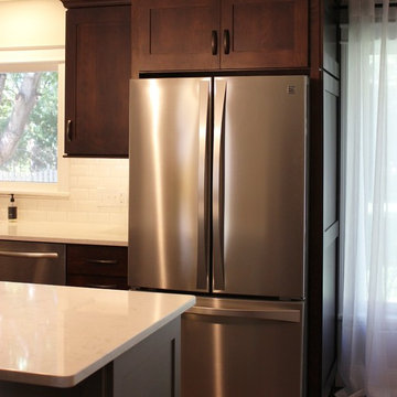 Bettendorf, IA- Kitchen in Dark Mocha Cabinetry With Painted Gray Accent Island