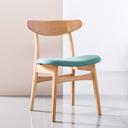 Astrid Solid Oak Dining Chair - Turquoise Fabric Seat - Dining Chairs