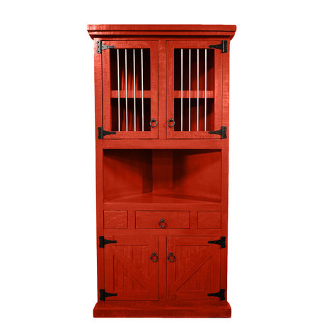 Farm House Corner Dinning Hutch/Buffet, Persimmon Red