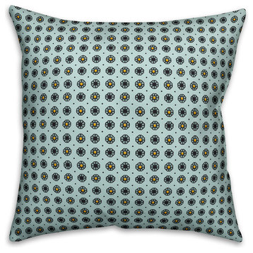 Pixel Floral Pattern, Blue Outdoor Throw Pillow, 16"x16"